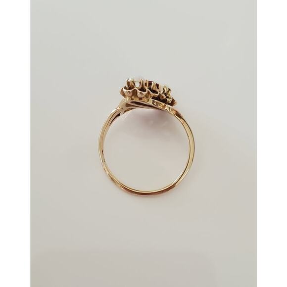 Antique 10K Ruby and Opal Bypass Ring - Picture 4 of 9